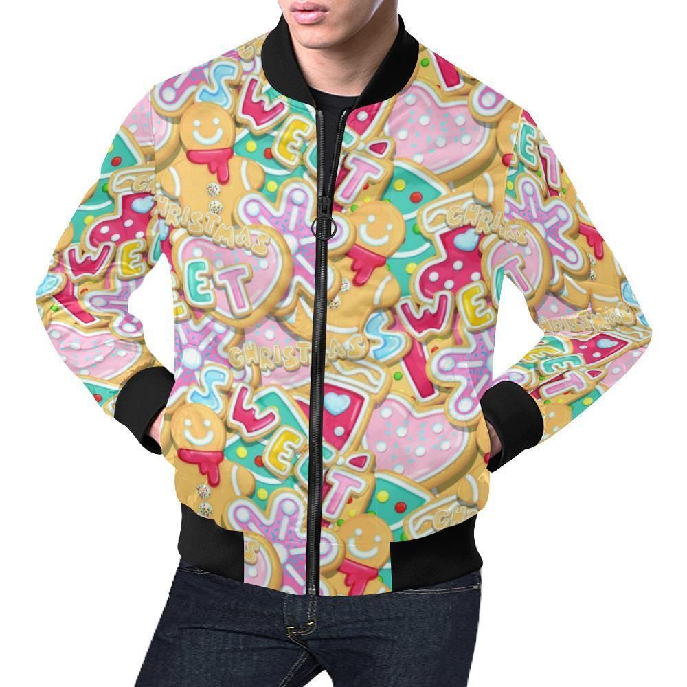 Dessert Gingerbread Man Chirstmas Pattern Print Mens Bomber Jacket Dessert Gingerbread Man Chirstmas Pattern Print Mens Bomber Jacket