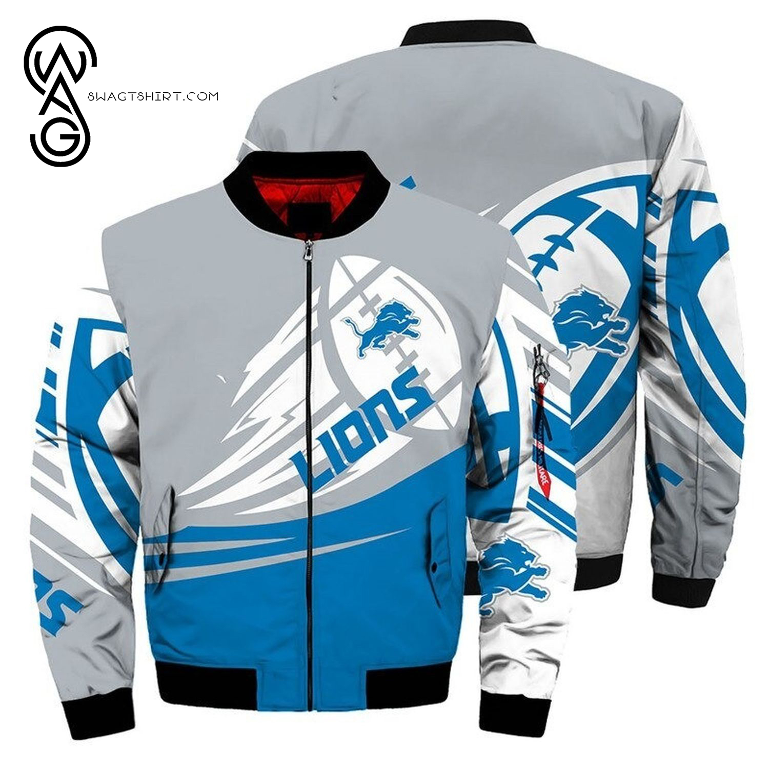 Detroit Lions All Over Printed Bomber Jacket Detroit Lions All Over Printed Bomber Jacket