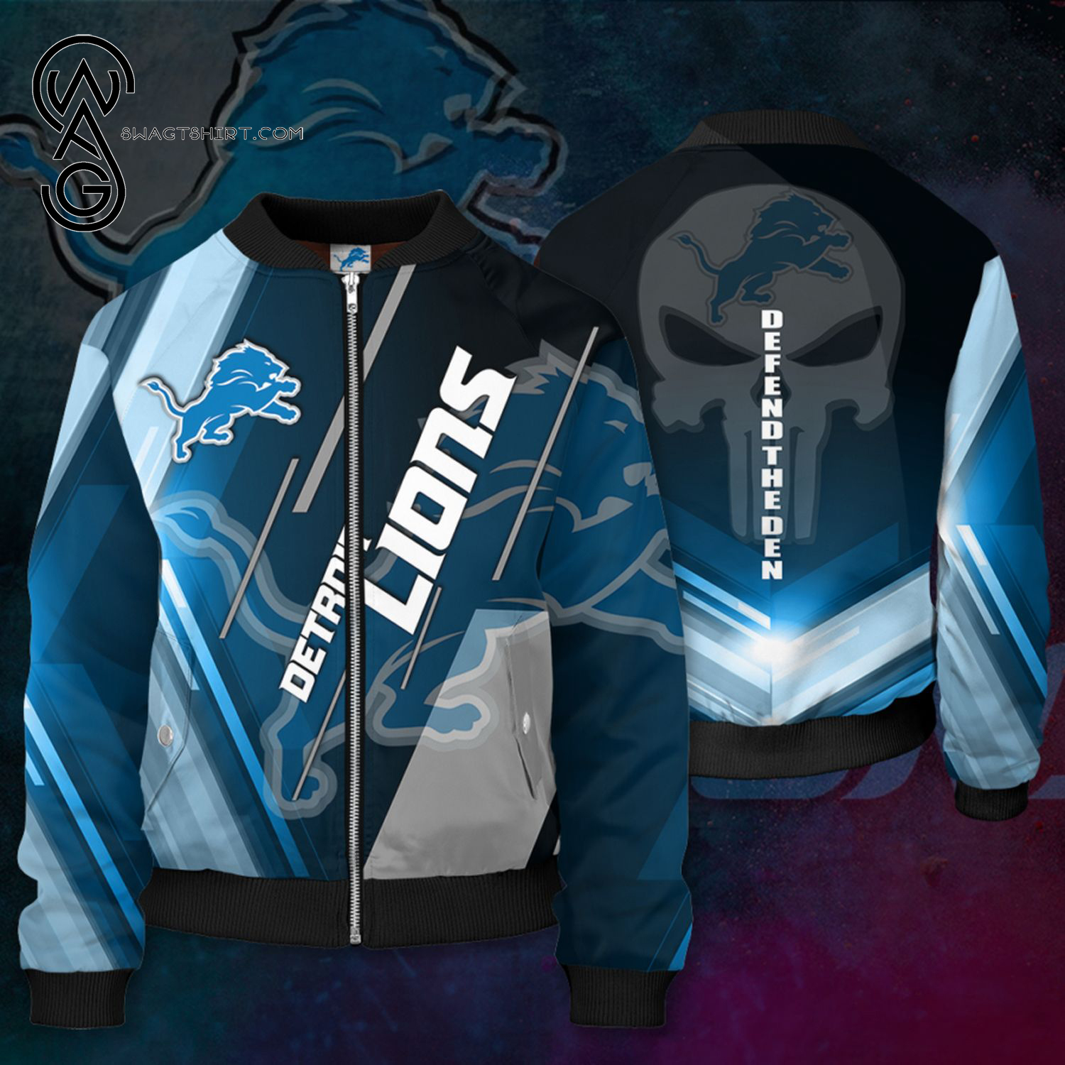 Detroit Lions Skull All Over Printed Bomber Jacket Detroit Lions Skull All Over Printed Bomber Jacket
