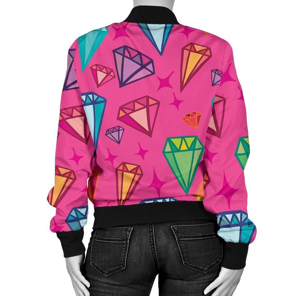 Diamond-Colorful-Pattern-Print-Women-Casual-Bomber-Jacket-2