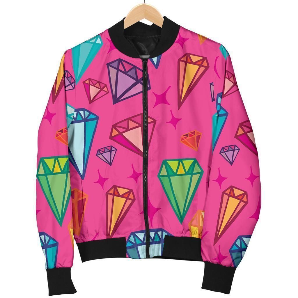 Diamond Colorful Pattern Print Women Casual Bomber Jacket Diamond Colorful Pattern Print Women Casual Bomber Jacket