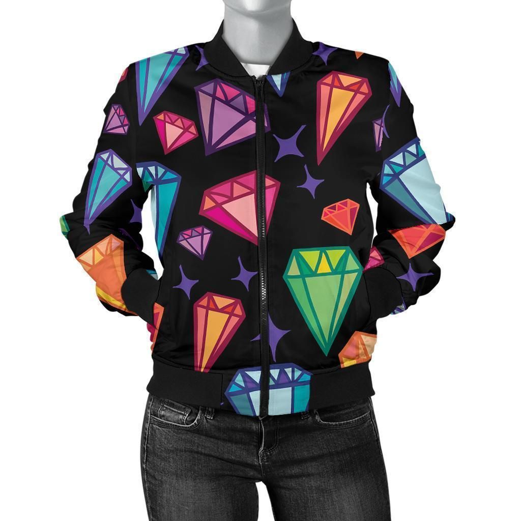 Diamond-Colorful-Print-Pattern-Women-Casual-Bomber-Jacket-1