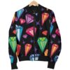 Diamond Colorful Print Pattern Women Casual Bomber Jacket
