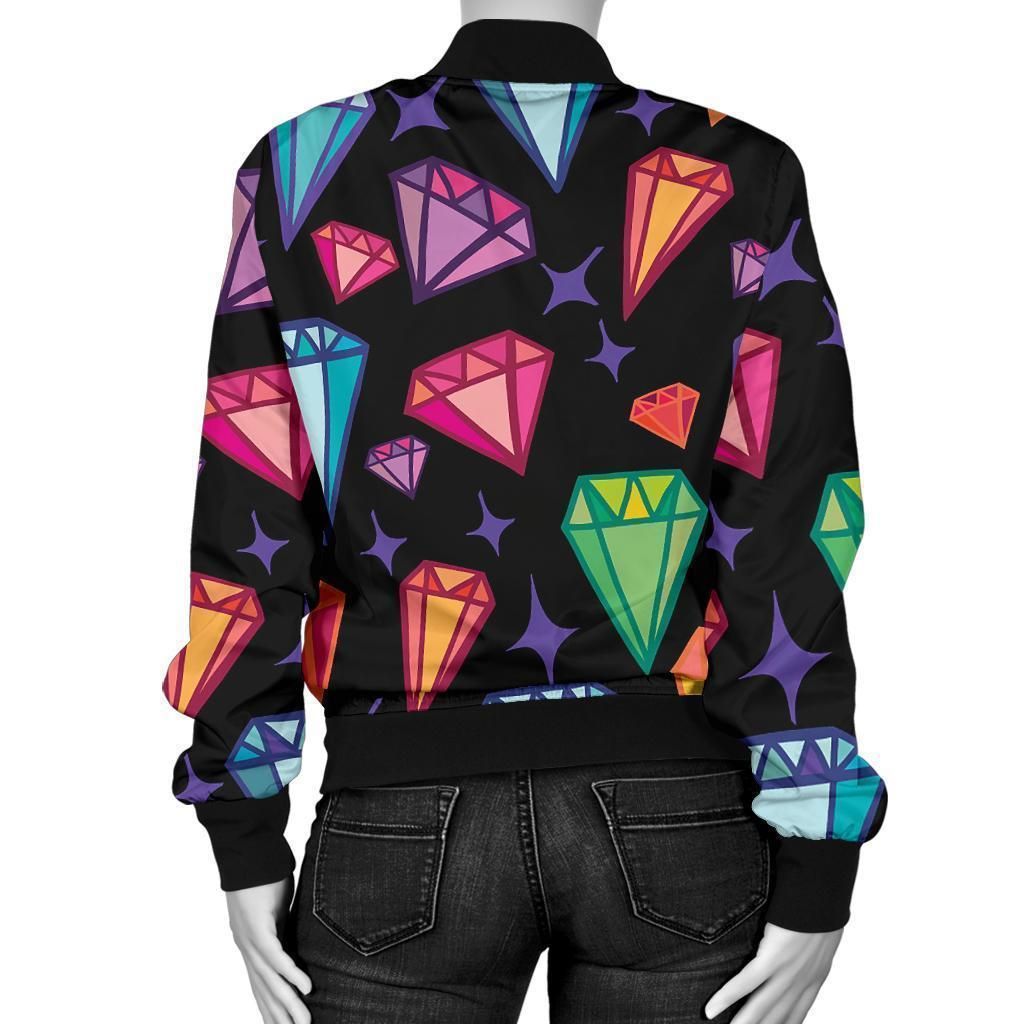 Diamond-Colorful-Print-Pattern-Women-Casual-Bomber-Jacket-2