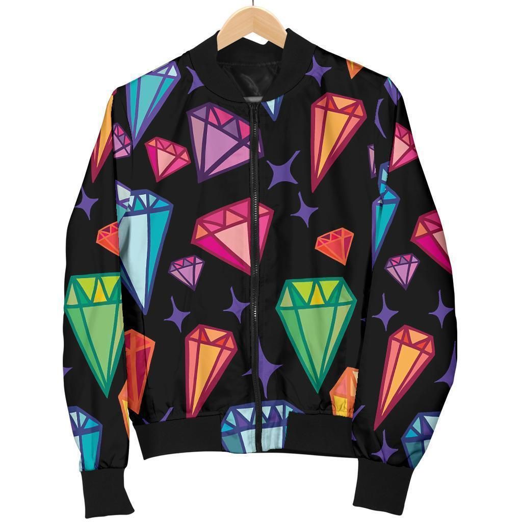 Diamond Colorful Print Pattern Women Casual Bomber Jacket Diamond Colorful Print Pattern Women Casual Bomber Jacket