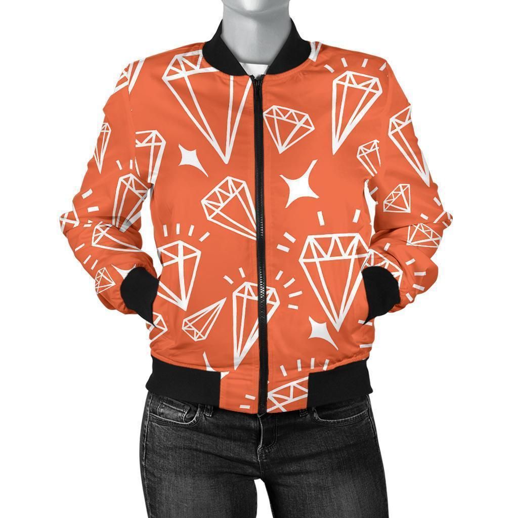Diamond-Orange-Print-Pattern-Women-Casual-Bomber-Jacket-1