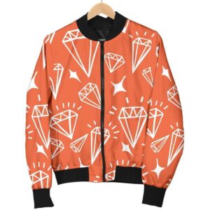 Diamond Orange Print Pattern Women Casual Bomber Jacket