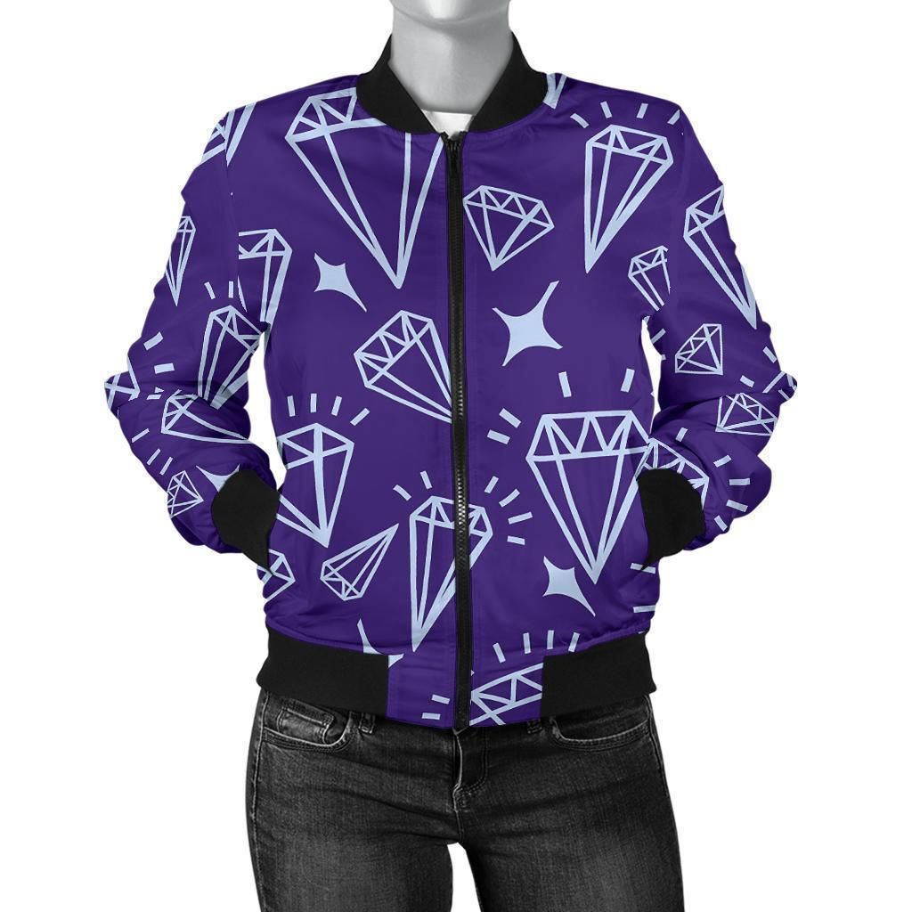 Diamond-Purple-Print-Pattern-Women-Casual-Bomber-Jacket-1