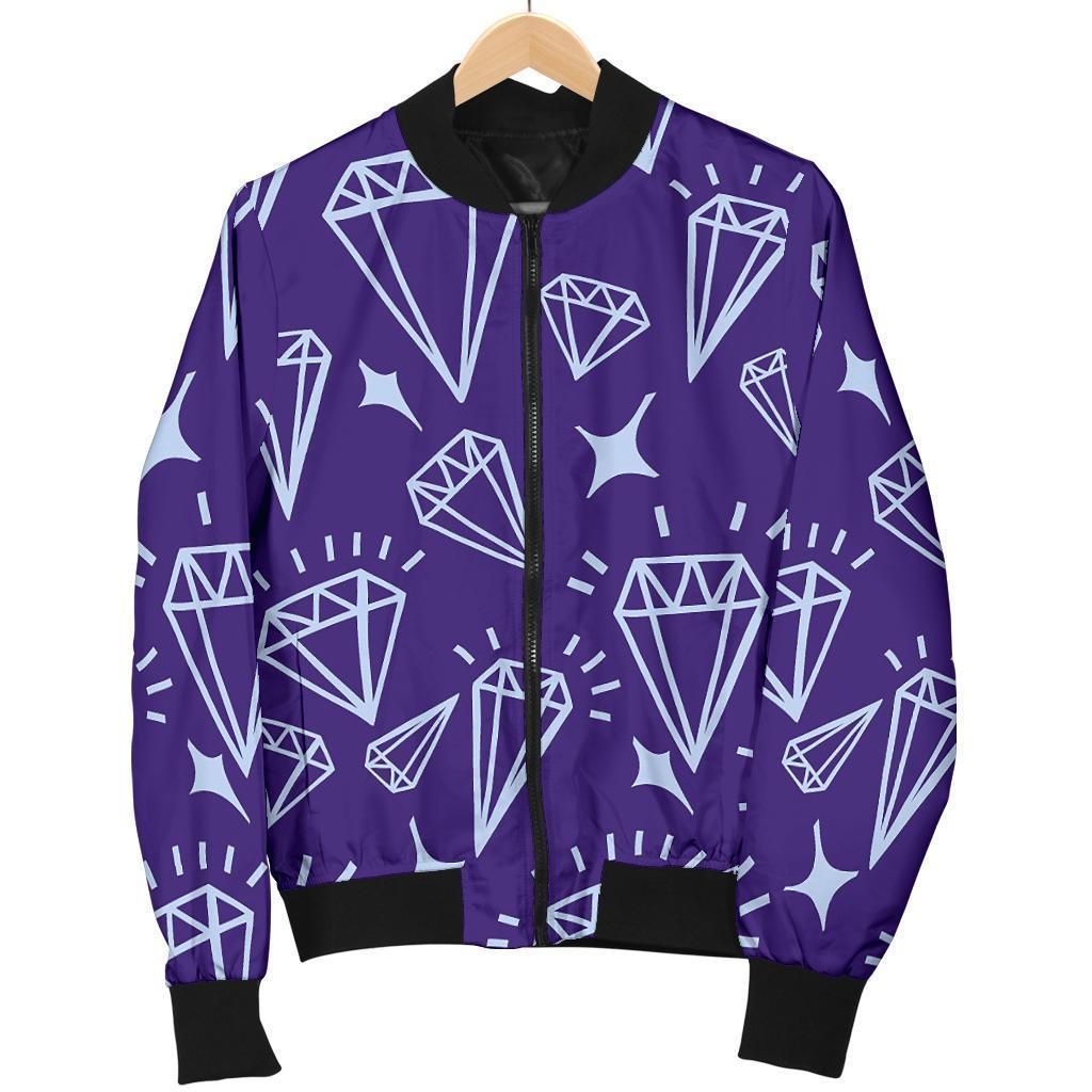 Diamond Purple Print Pattern Women Casual Bomber Jacket Diamond Purple Print Pattern Women Casual Bomber Jacket