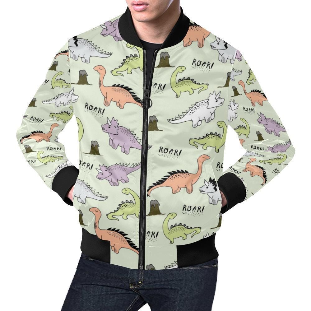 Dino Roar Dinosaur Pattern Print Mens Bomber Jacket Dino Roar Dinosaur Pattern Print Mens Bomber Jacket