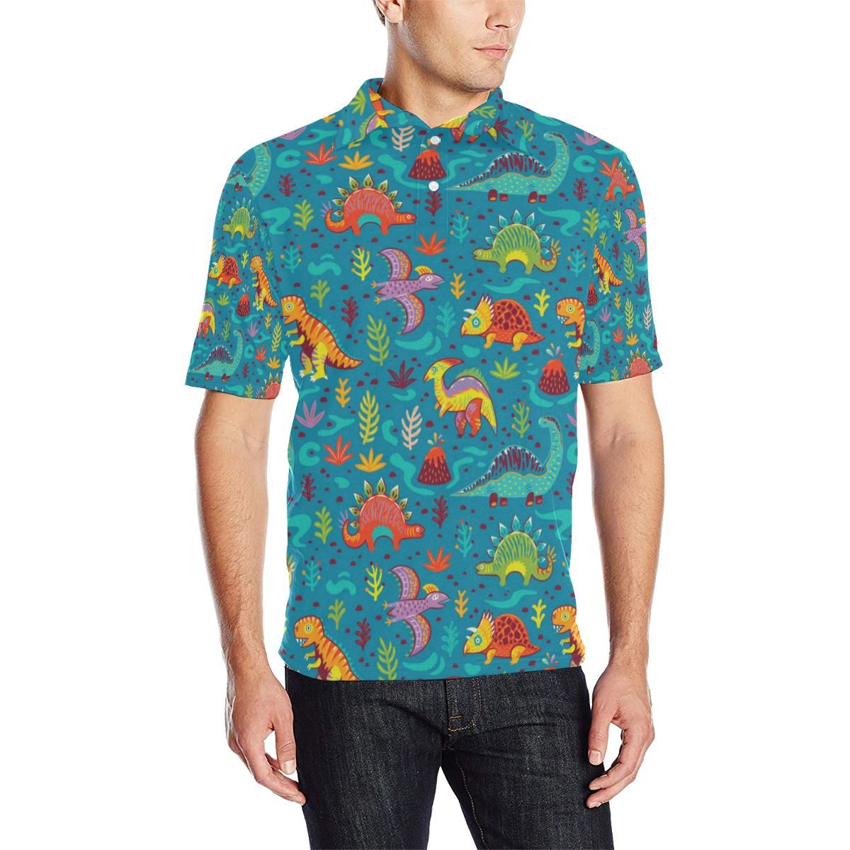 Dinosaur Cartoon Style Men Polo Shirt Dinosaur Cartoon Style Men Polo Shirt
