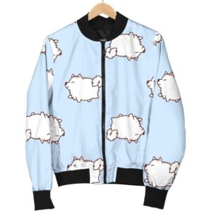 Dog Somoyed Pattern Print Women Casual Bomber Jacket