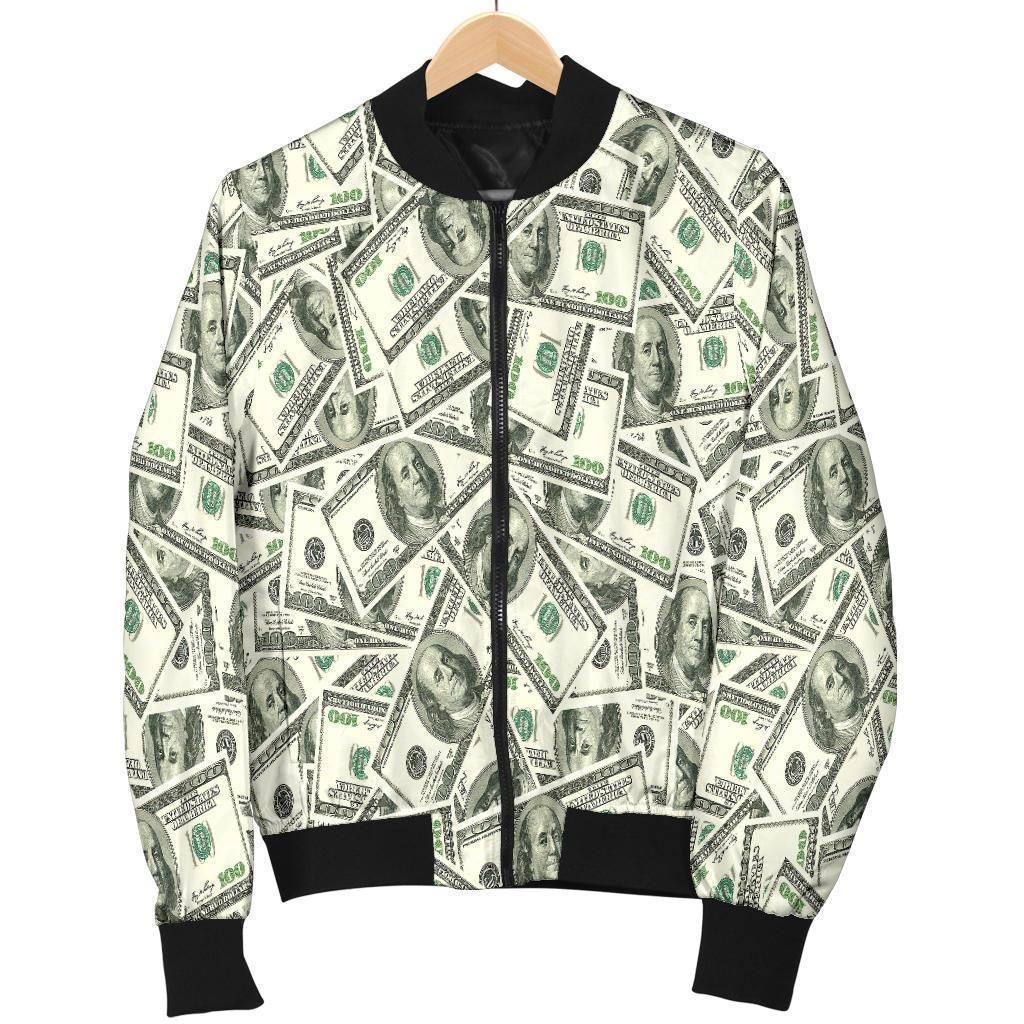 Dollar Money Pattern Print Women Casual Bomber Jacket Dollar Money Pattern Print Women Casual Bomber Jacket