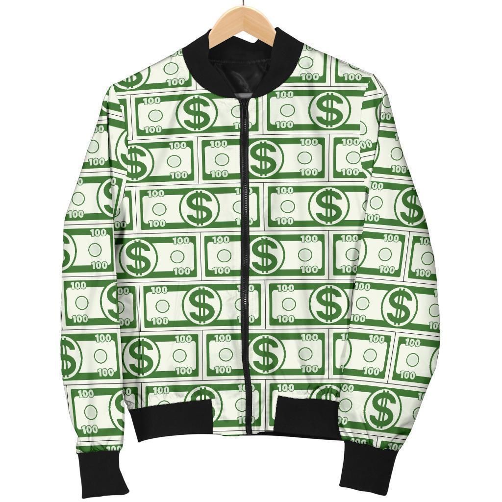 Dollar Money Print Pattern Women Casual Bomber Jacket Dollar Money Print Pattern Women Casual Bomber Jacket