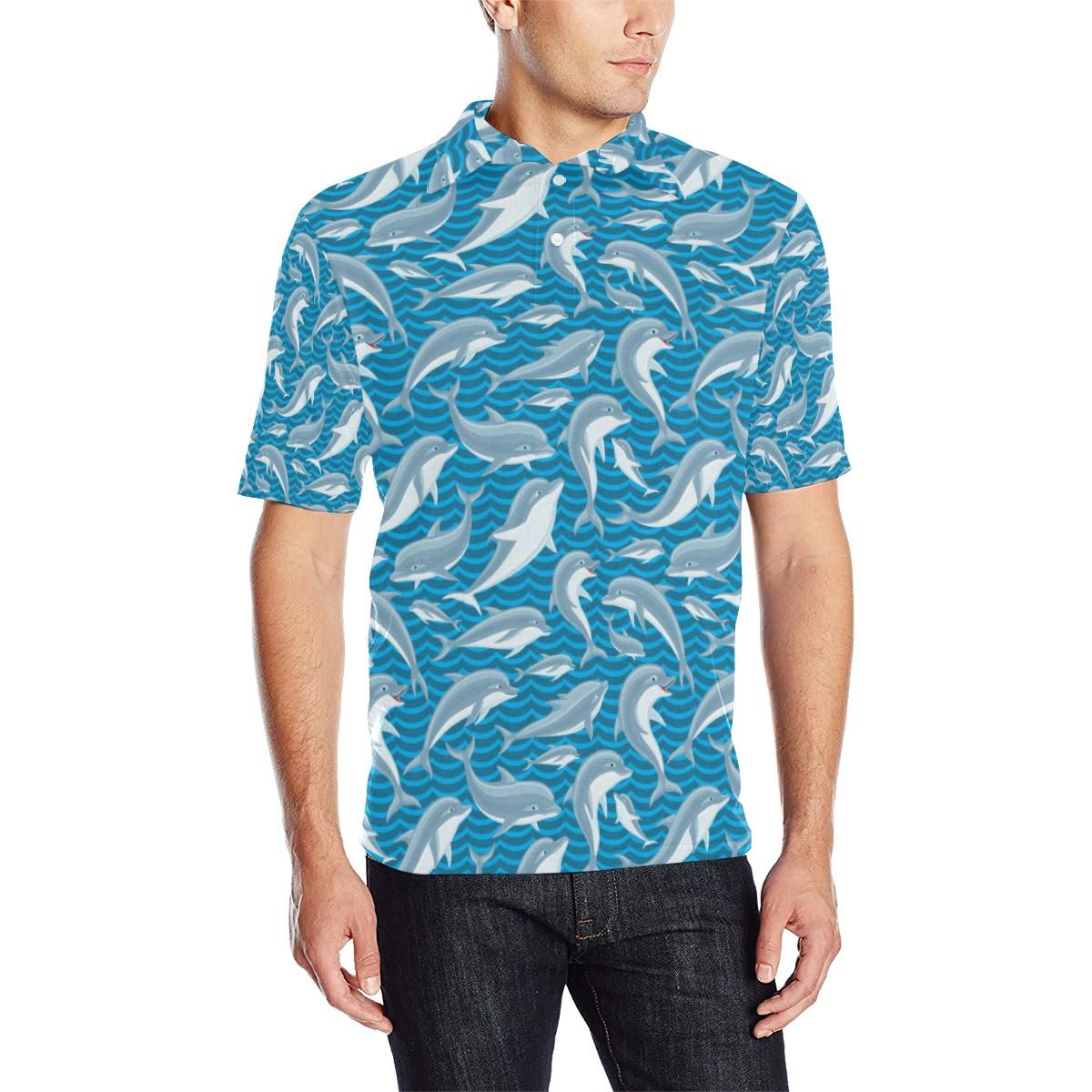 Dolphin Cute Print Pattern Men Polo Shirt Dolphin Cute Print Pattern Men Polo Shirt