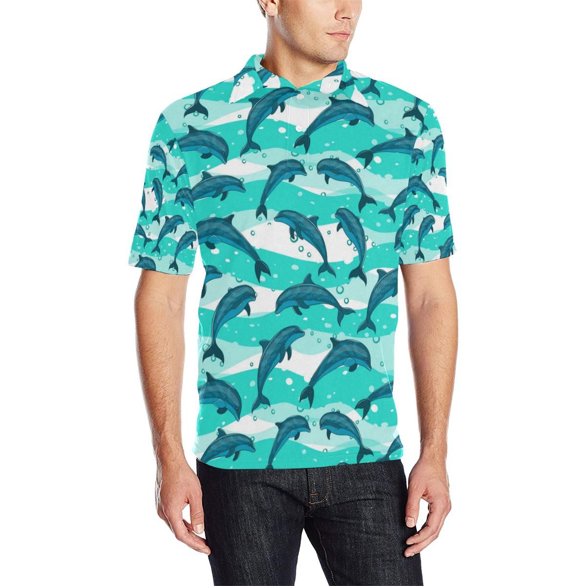 Dolphin Design Print Pattern Men Polo Shirt Dolphin Design Print Pattern Men Polo Shirt