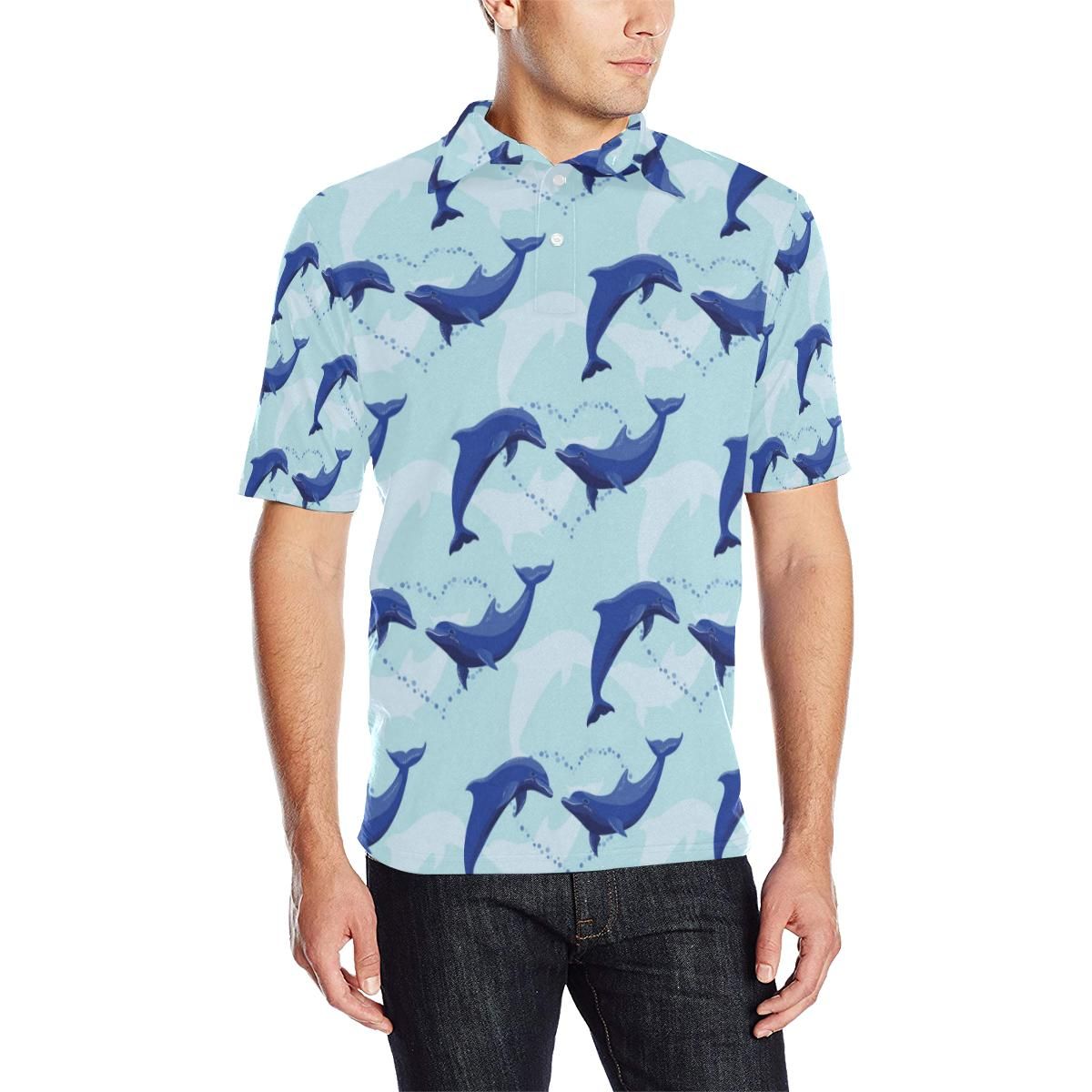 Dolphin Heart Pattern Men Polo Shirt Dolphin Heart Pattern Men Polo Shirt