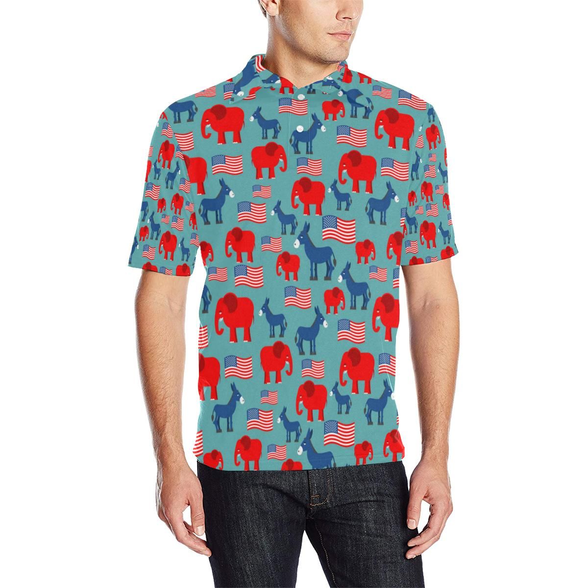 Donkey Red Elephant Pattern Print Design 03 Men Polo Shirt Donkey Red Elephant Pattern Print Design 03 Men Polo Shirt
