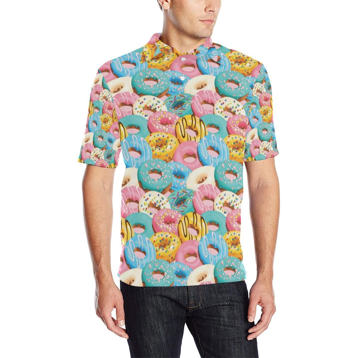 Donut Pattern Print Design Dn01 Men Polo Shirt Donut Pattern Print Design Dn01 Men Polo Shirt
