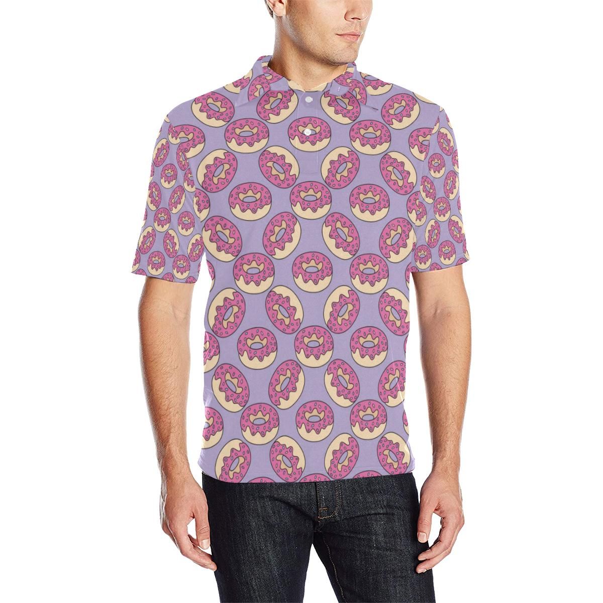 Donut Pattern Print Design Dn015 Men Polo Shirt Donut Pattern Print Design Dn015 Men Polo Shirt