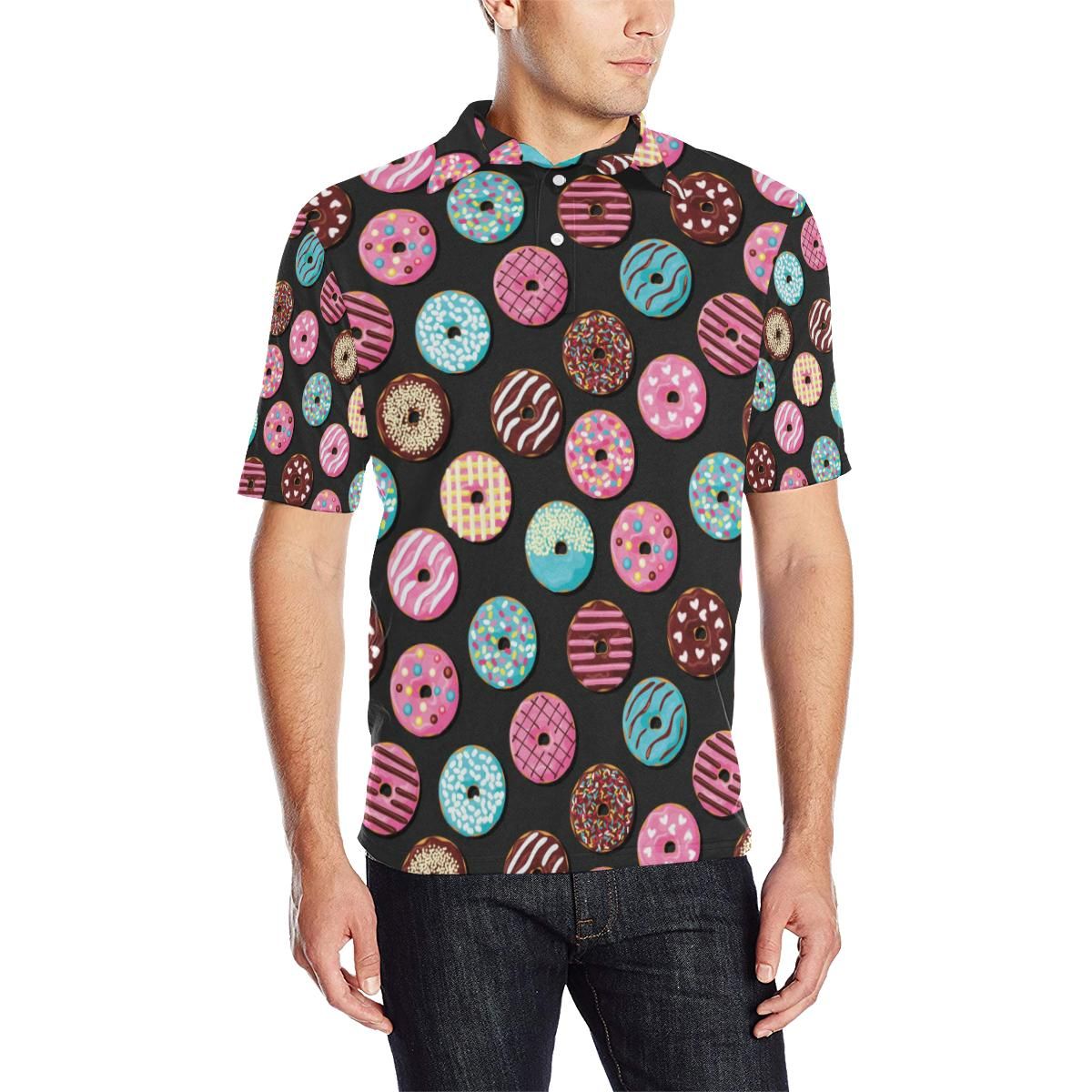 Donut Pattern Print Design Dn02 Men Polo Shirt Donut Pattern Print Design Dn02 Men Polo Shirt