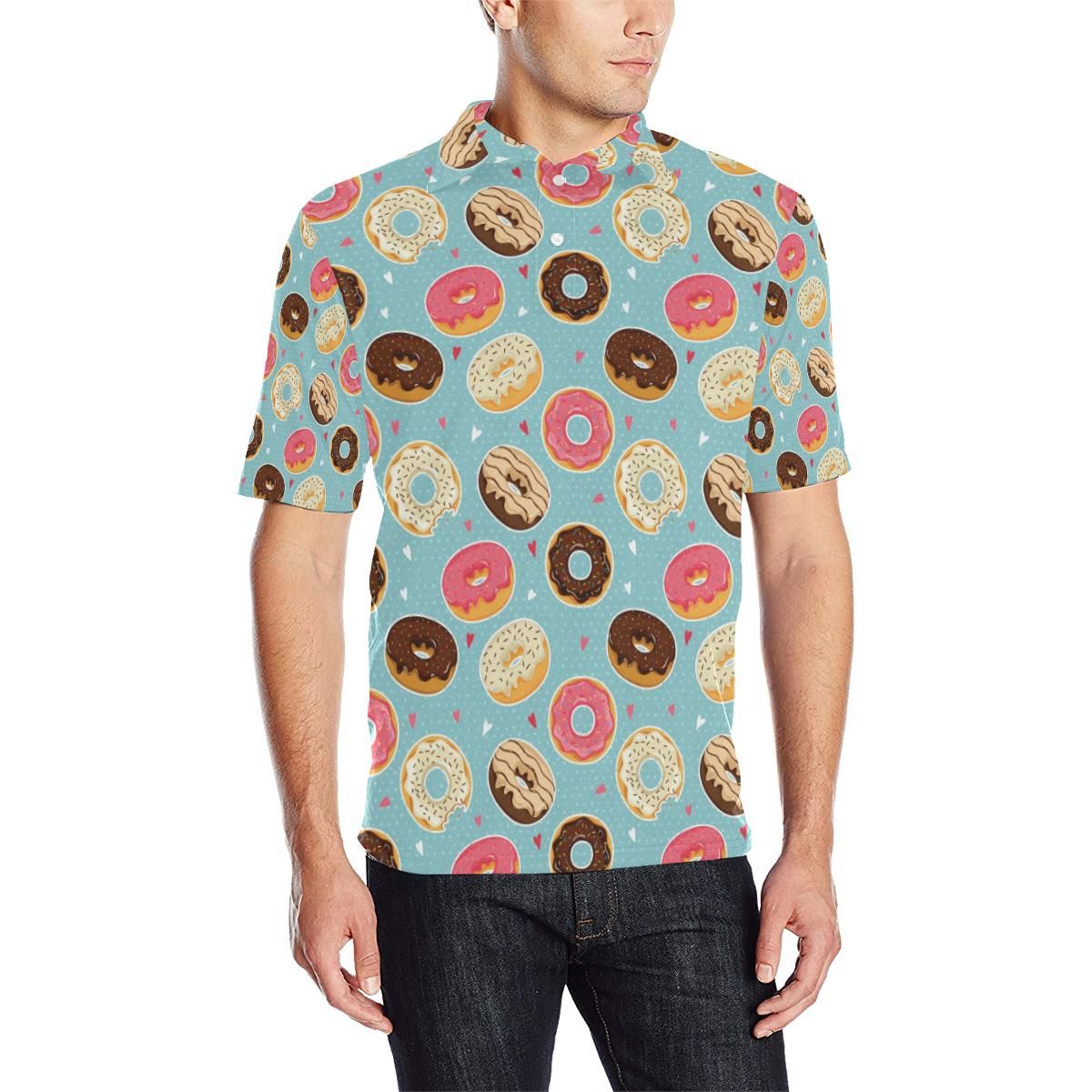 Donut Pattern Print Design Dn04 Men Polo Shirt Donut Pattern Print Design Dn04 Men Polo Shirt