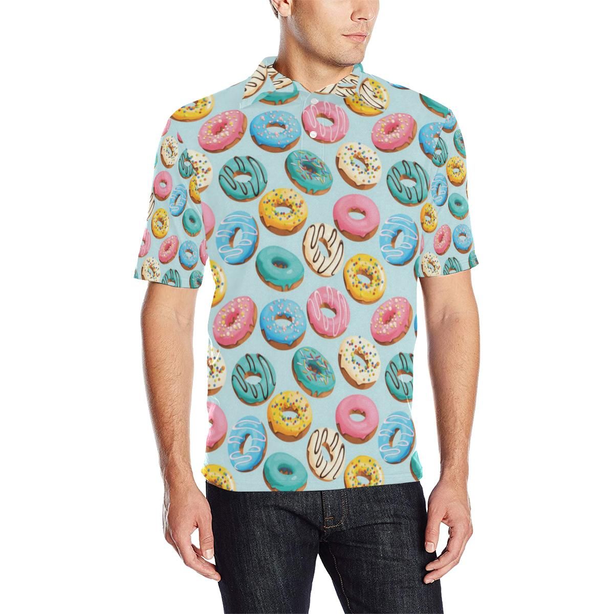 Donut Pattern Print Design Dn05 Men Polo Shirt Donut Pattern Print Design Dn05 Men Polo Shirt