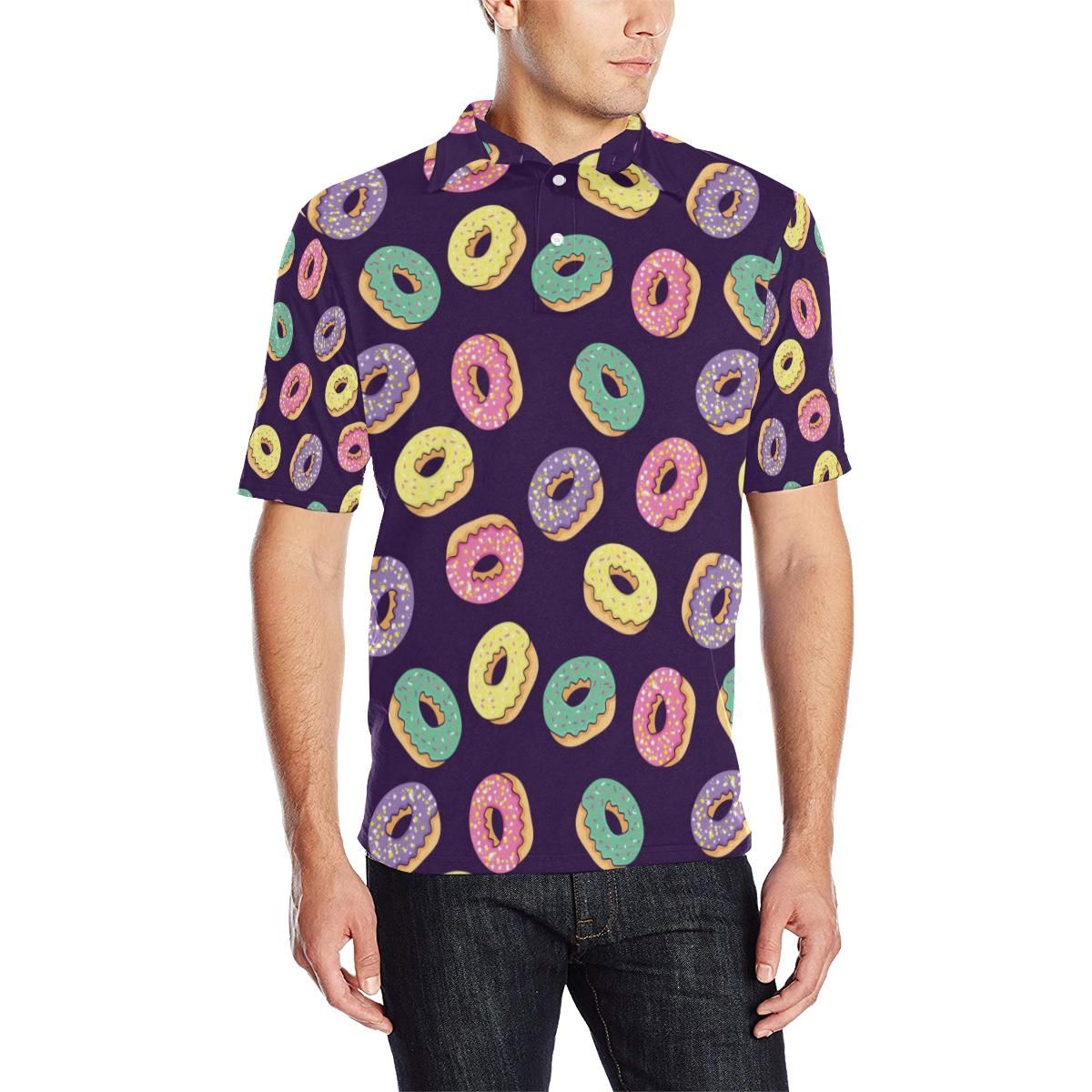 Donut Pattern Print Design Dn08 Men Polo Shirt Donut Pattern Print Design Dn08 Men Polo Shirt
