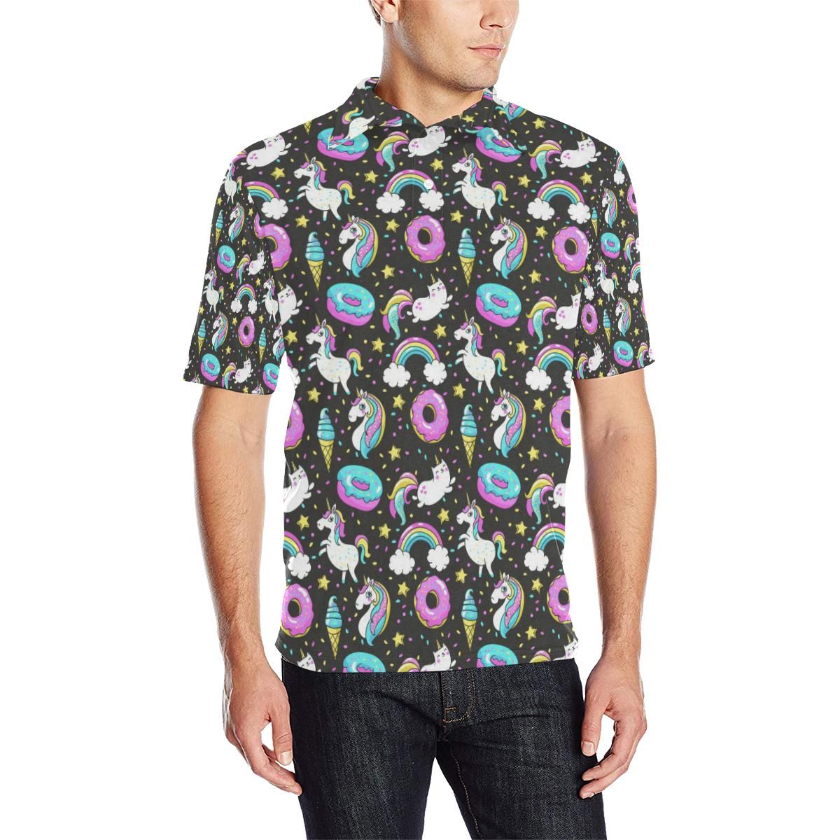 Donut Unicorn Pattern Print Design Dn09 Men Polo Shirt Donut Unicorn Pattern Print Design Dn09 Men Polo Shirt