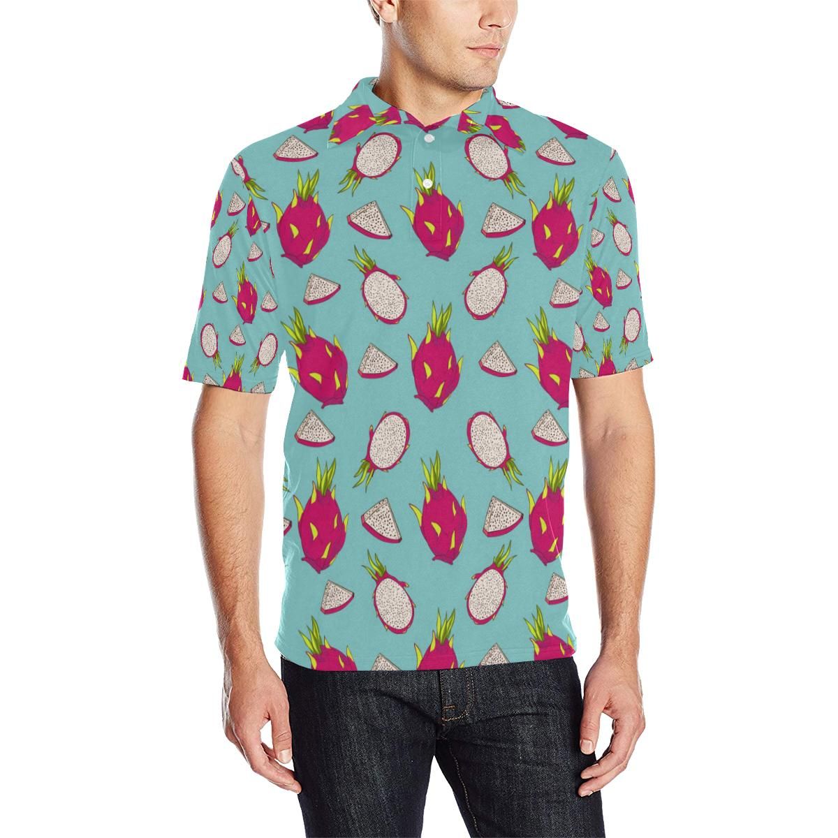 Dragonfruit Pattern Print Design Df01 Men Polo Shirt Dragonfruit Pattern Print Design Df01 Men Polo Shirt