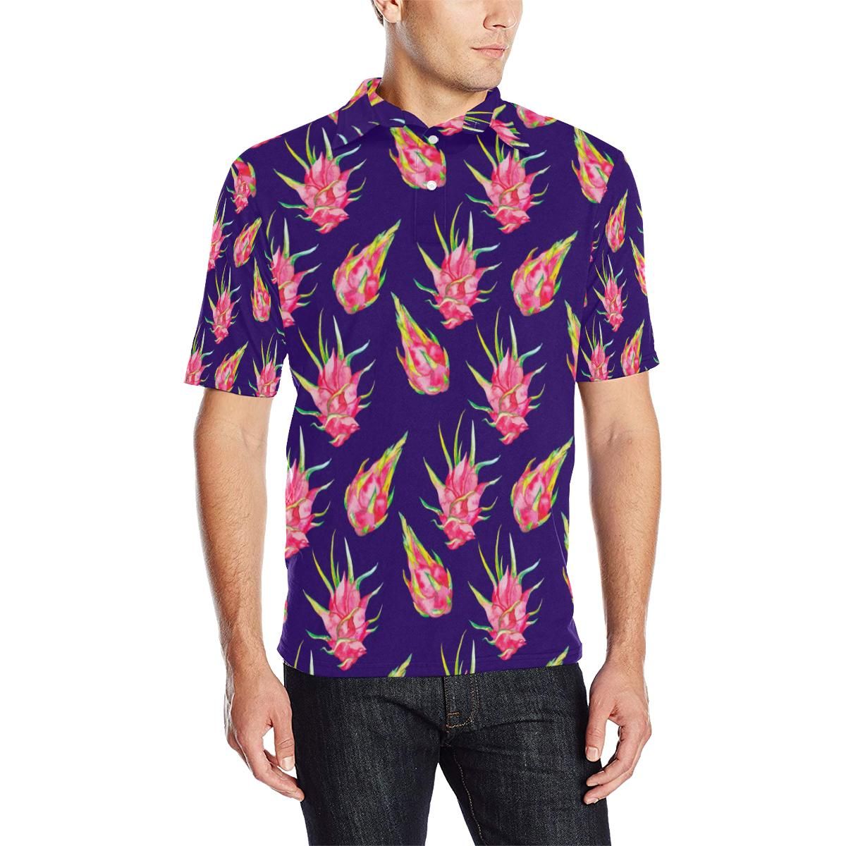 Dragonfruit Pattern Print Design Df02 Men Polo Shirt Dragonfruit Pattern Print Design Df02 Men Polo Shirt