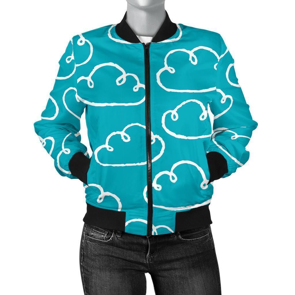 Drawn-Cloud-Pattern-Print-Women-Casual-Bomber-Jacket-1