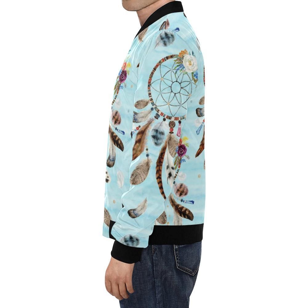 Dream-Catcher-Blue-Feather-Pattern-Print-Mens-Bomber-Jacket-1