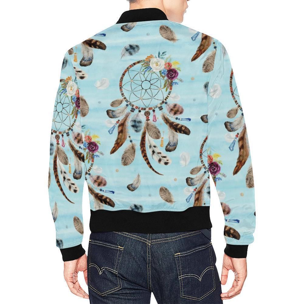 Dream-Catcher-Blue-Feather-Pattern-Print-Mens-Bomber-Jacket-2