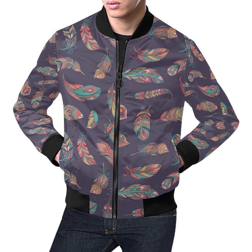 Dream Catcher Boho Feather Pattern Print Mens Bomber Jacket Dream Catcher Boho Feather Pattern Print Mens Bomber Jacket