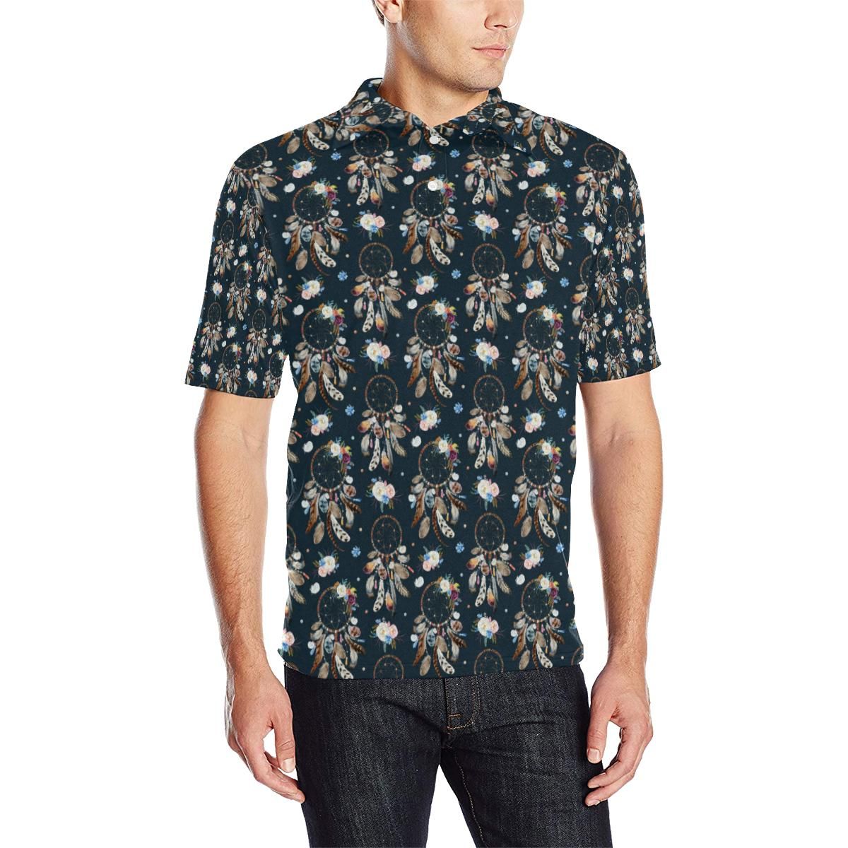 Dream Catcher Boho Floral Style Men Polo Shirt Dream Catcher Boho Floral Style Men Polo Shirt