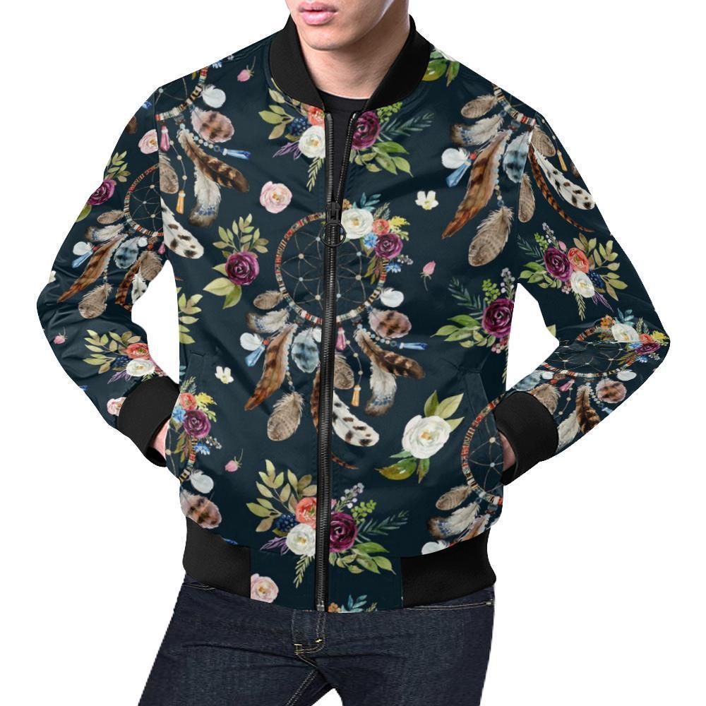 Dream Catcher Feather Boho Pattern Print Mens Bomber Jacket Dream Catcher Feather Boho Pattern Print Mens Bomber Jacket