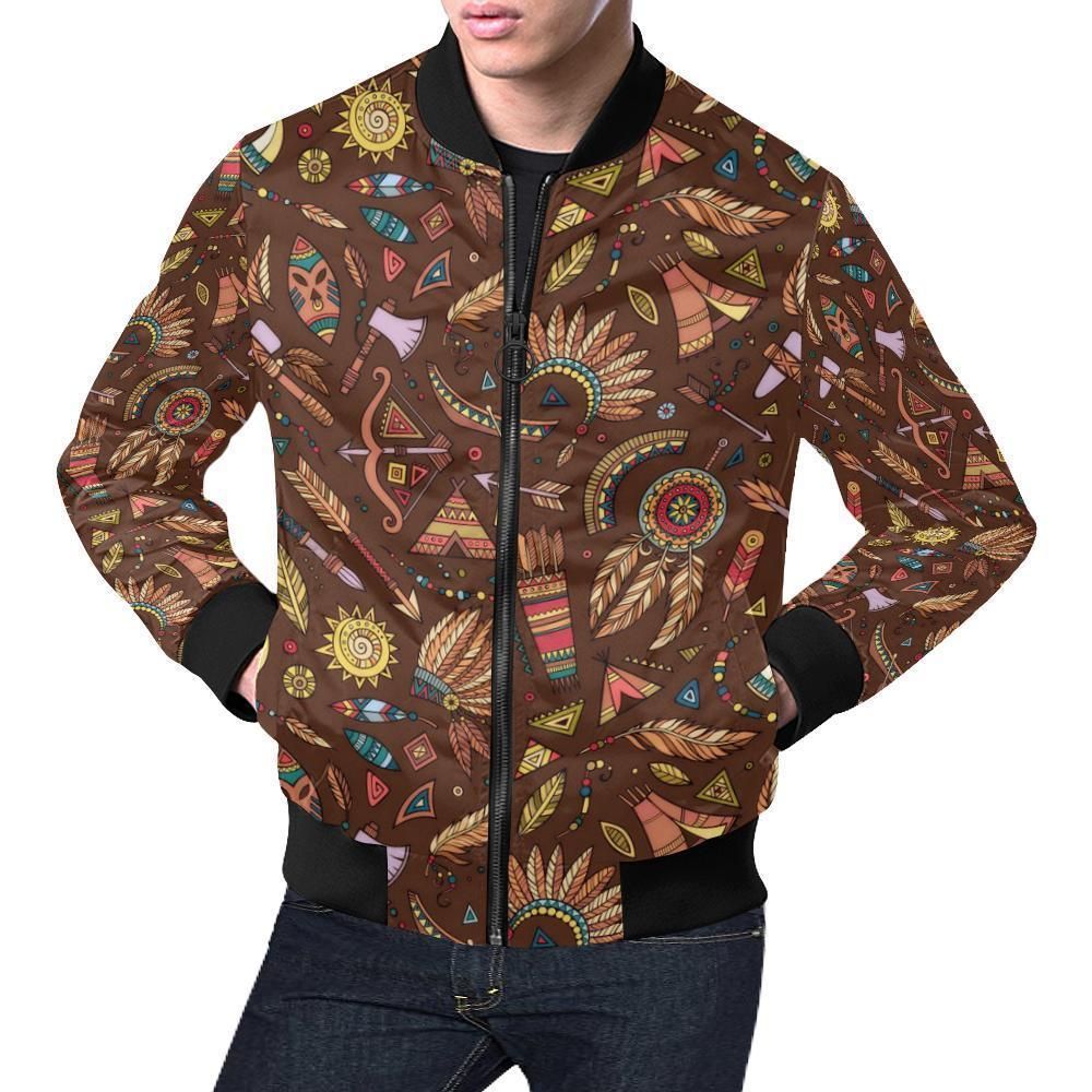 Dream Catcher Native American Boho Feather Pattern Print Mens Bomber Jacket Dream Catcher Native American Boho Feather Pattern Print Mens Bomber Jacket