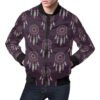 Dream Catcher Purple Feather Pattern Print Mens Bomber Jacket