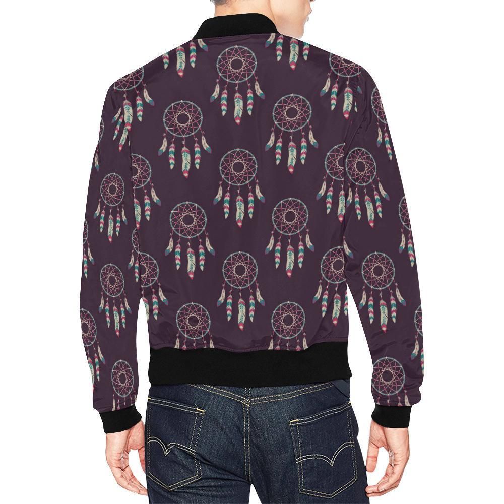 Dream-Catcher-Purple-Feather-Pattern-Print-Mens-Bomber-Jacket-2