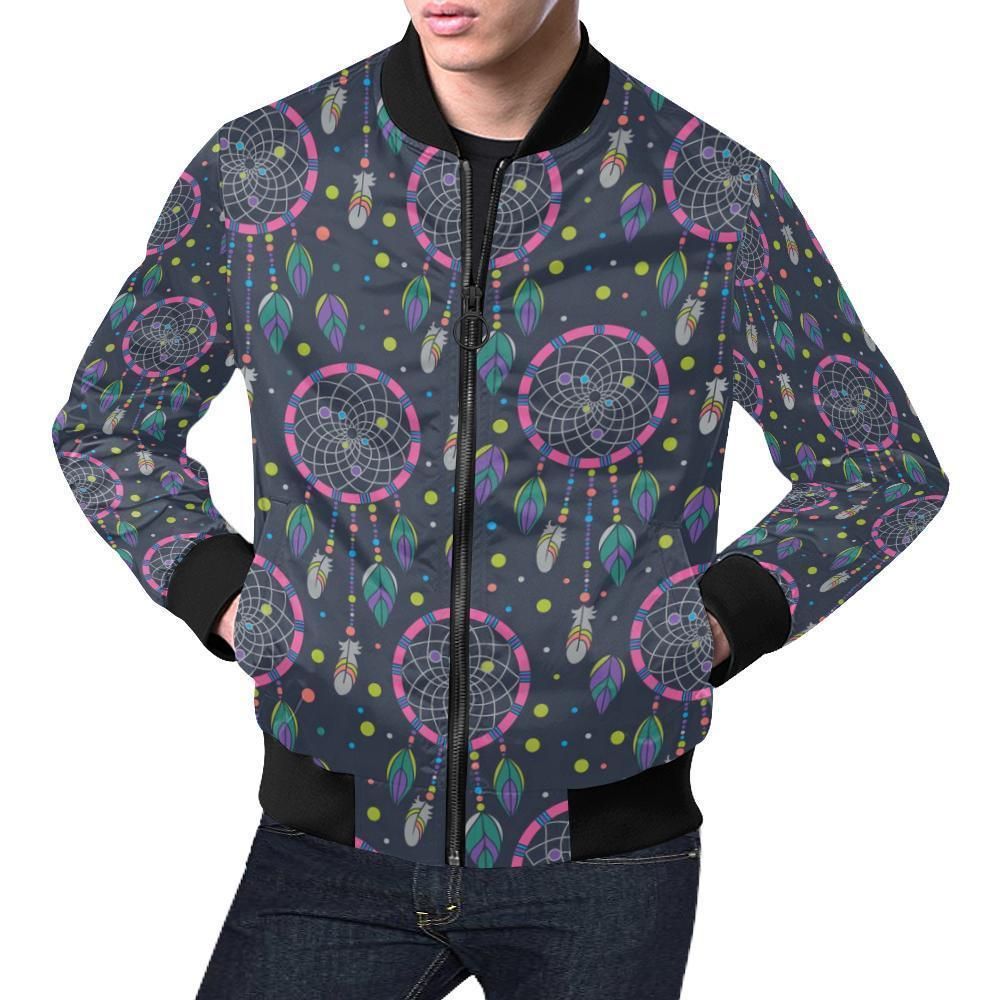 Dream Catcher Vintage Feather Pattern Print Mens Bomber Jacket Dream Catcher Vintage Feather Pattern Print Mens Bomber Jacket