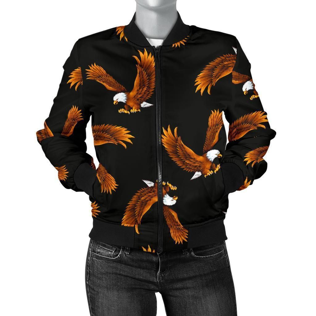Eagle-Black-Pattern-Print-Women-Casual-Bomber-Jacket-1