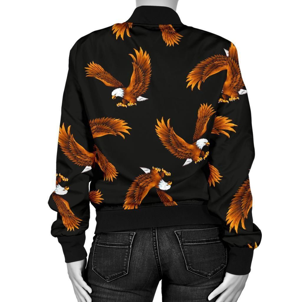 Eagle-Black-Pattern-Print-Women-Casual-Bomber-Jacket-2