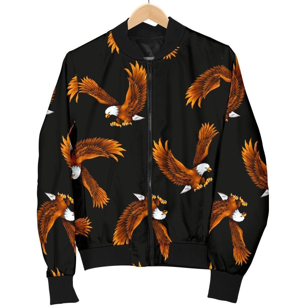 Eagle Black Pattern Print Women Casual Bomber Jacket Eagle Black Pattern Print Women Casual Bomber Jacket