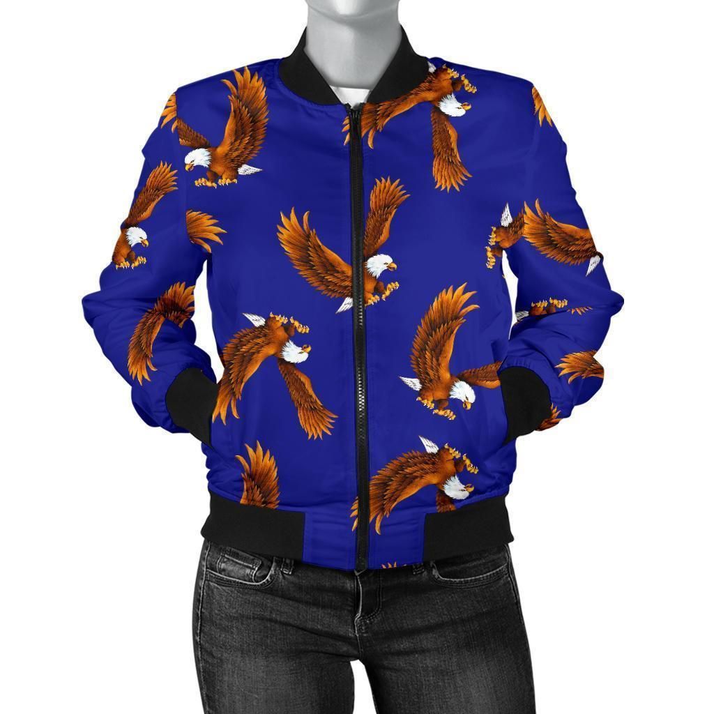 Eagle-Blue-Pattern-Print-Women-Casual-Bomber-Jacket-1