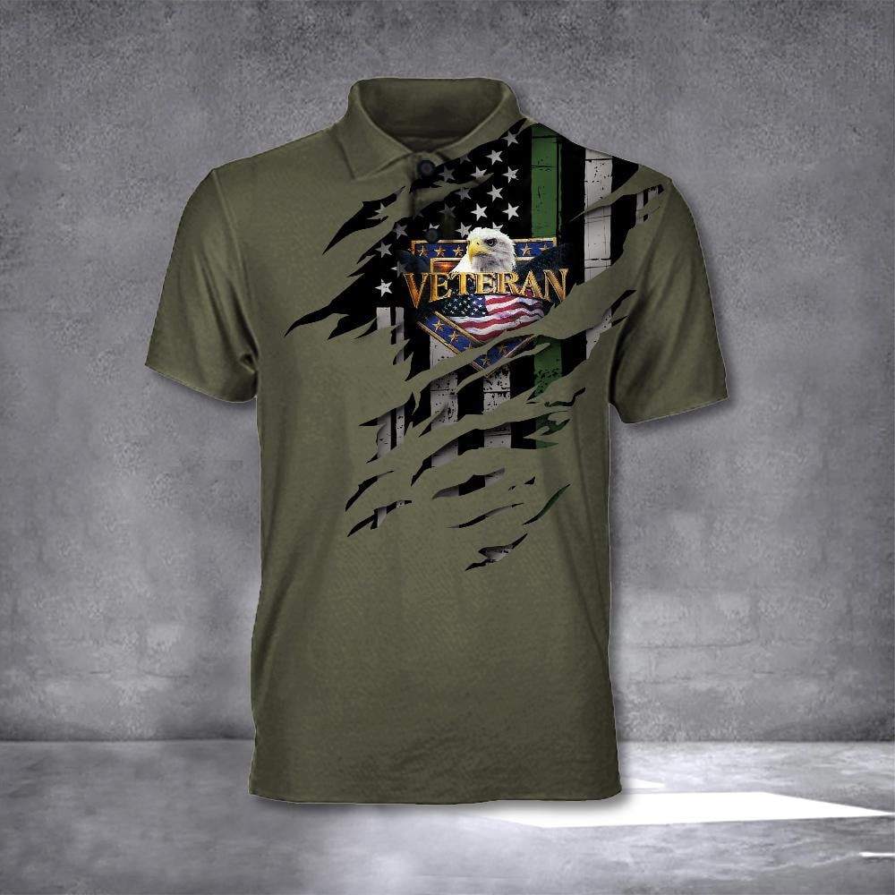 Eagle Thin Green Line Veteran Honor Military Army 3D Polo Shirt Eagle Thin Green Line Veteran Honor Military Army 3D Polo Shirt