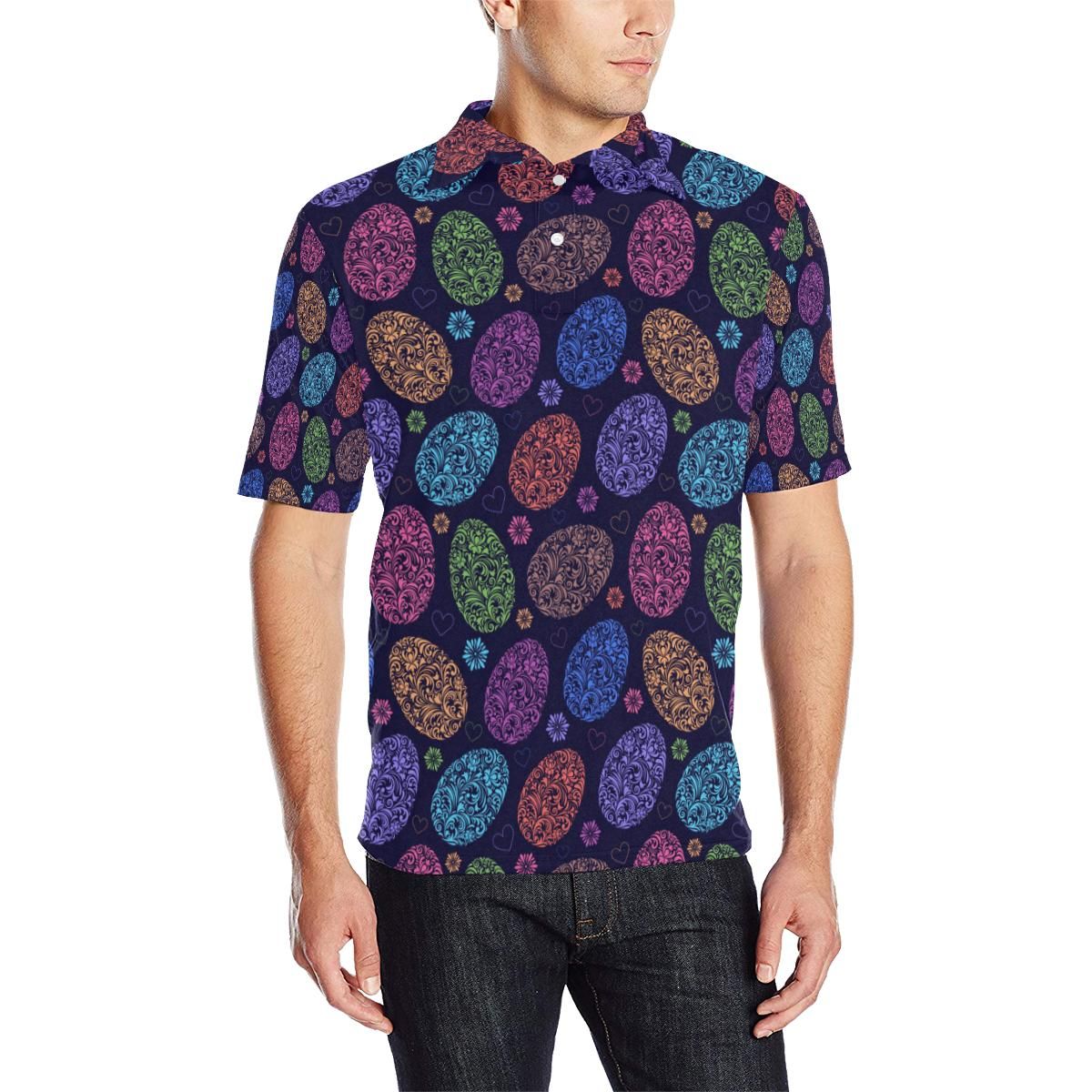 Easter Eggs Pattern Print Design Rb012 Men Polo Shirt Easter Eggs Pattern Print Design Rb012 Men Polo Shirt