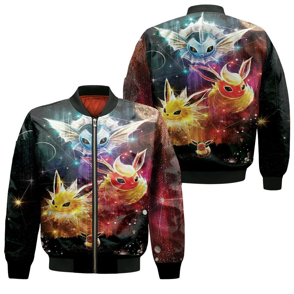 Eevee Jolteon Flareon Vaporeon 3D Bomber Jacket Eevee Jolteon Flareon Vaporeon 3D Bomber Jacket