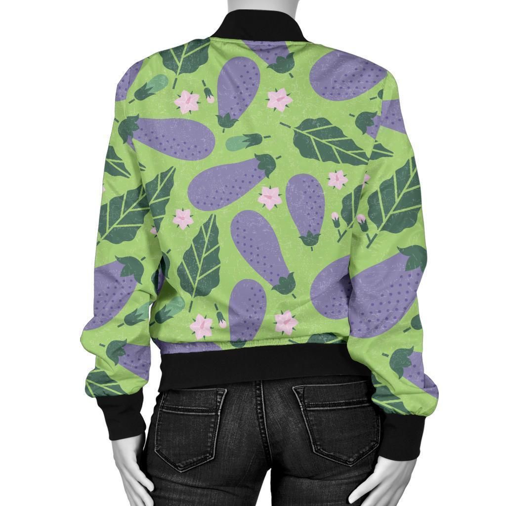 Eggplant-Cute-Pattern-Print-Women-Casual-Bomber-Jacket-2