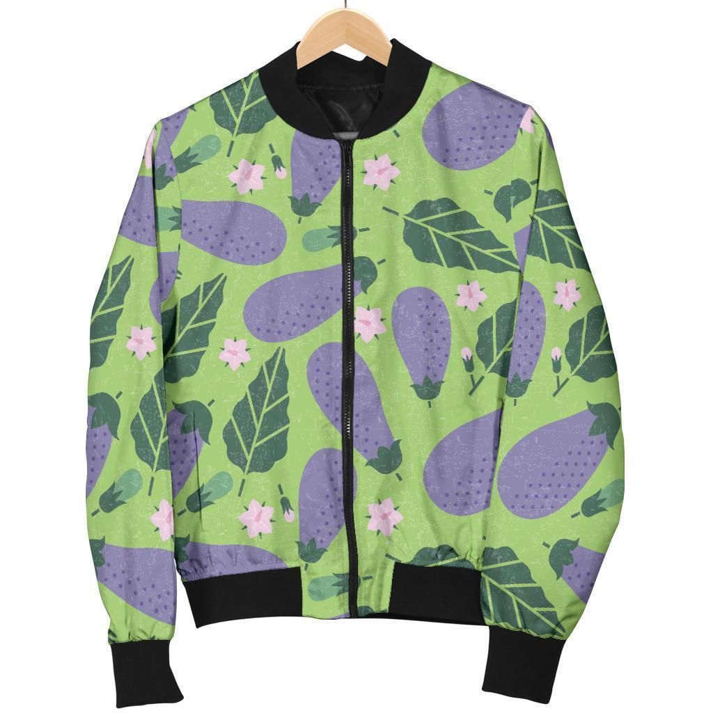 Eggplant Cute Pattern Print Women Casual Bomber Jacket Eggplant Cute Pattern Print Women Casual Bomber Jacket
